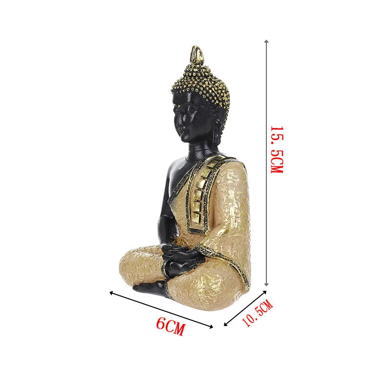 Thai Buddha Figurine – Sitting Buddha Statue, 15cm Resin Bronze-Effect Feng Shui Ornament for Home & Office Decor