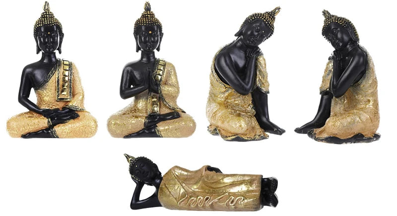 Thai Buddha Figurine – Sitting Buddha Statue, 15cm Resin Bronze-Effect Feng Shui Ornament for Home & Office Decor