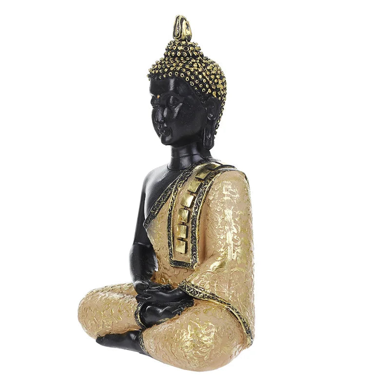 Thai Buddha Figurine – Sitting Buddha Statue, 15cm Resin Bronze-Effect Feng Shui Ornament for Home & Office Decor