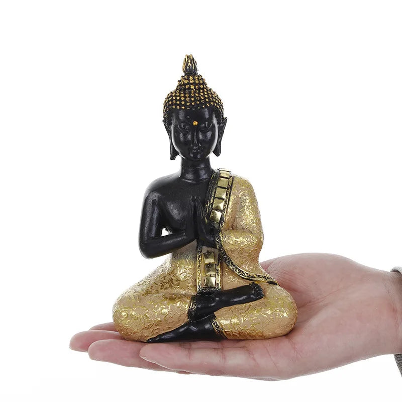 Thai Buddha Figurine – Sitting Buddha Statue, 15cm Resin Bronze-Effect Feng Shui Ornament for Home & Office Decor