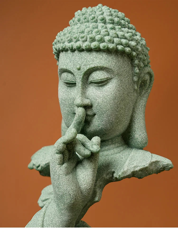 Stone Buddha Bust Statue – Hand-Carved Sculpture with Mudra, Fearlessness & Silence Gestures for Home & Altar Decor