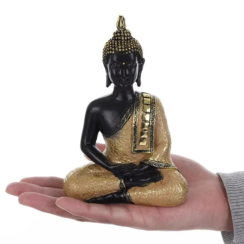 Thai Buddha Figurine – Sitting Buddha Statue, 15cm Resin Bronze-Effect Feng Shui Ornament for Home & Office Decor