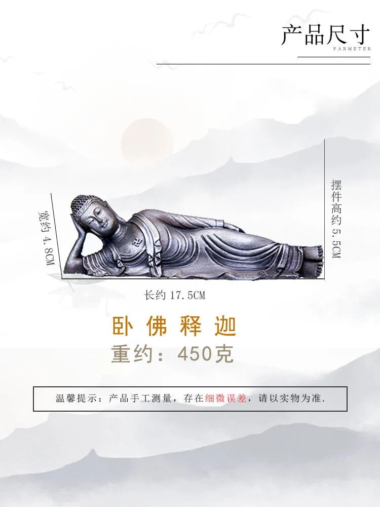 Reclining Buddha Statue – Resin & Iron Powder Sculpture, Mahāparinibbāna Lion’s Pose