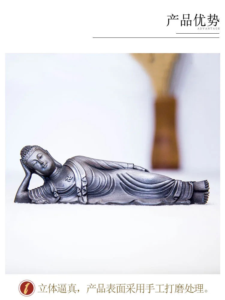 Reclining Buddha Statue – Resin & Iron Powder Sculpture, Mahāparinibbāna Lion’s Pose