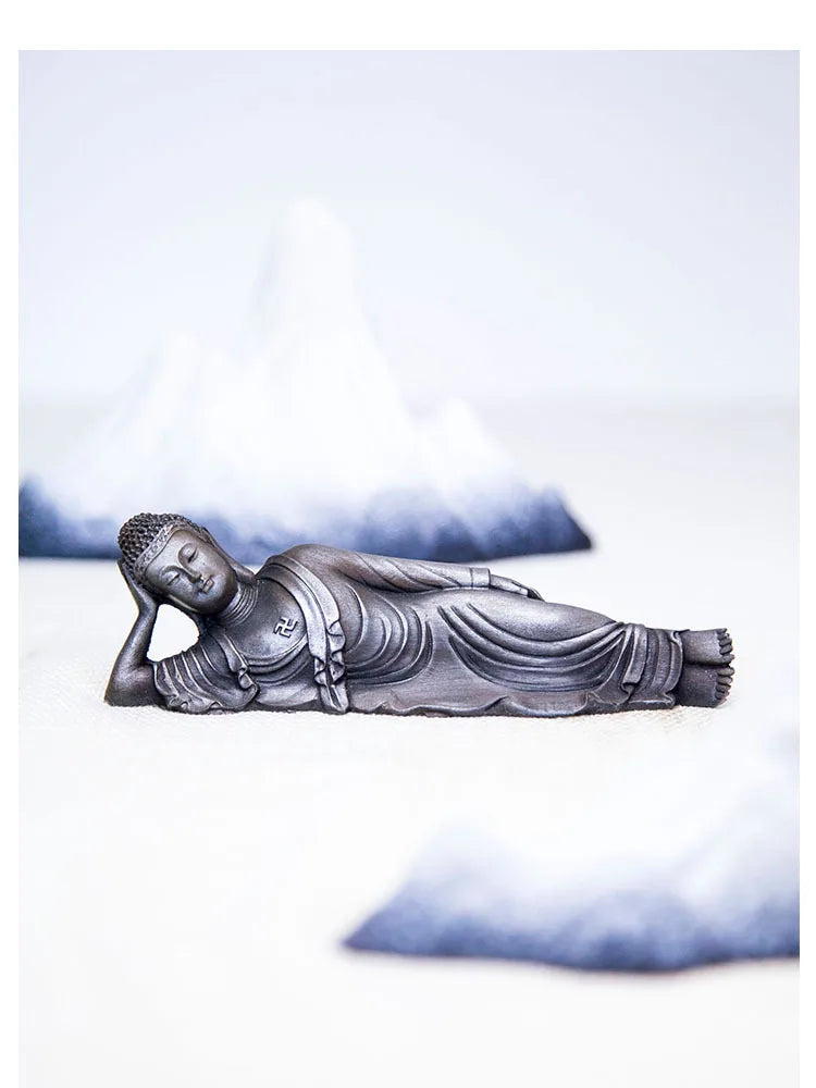 Reclining Buddha Statue – Resin & Iron Powder Sculpture, Mahāparinibbāna Lion’s Pose