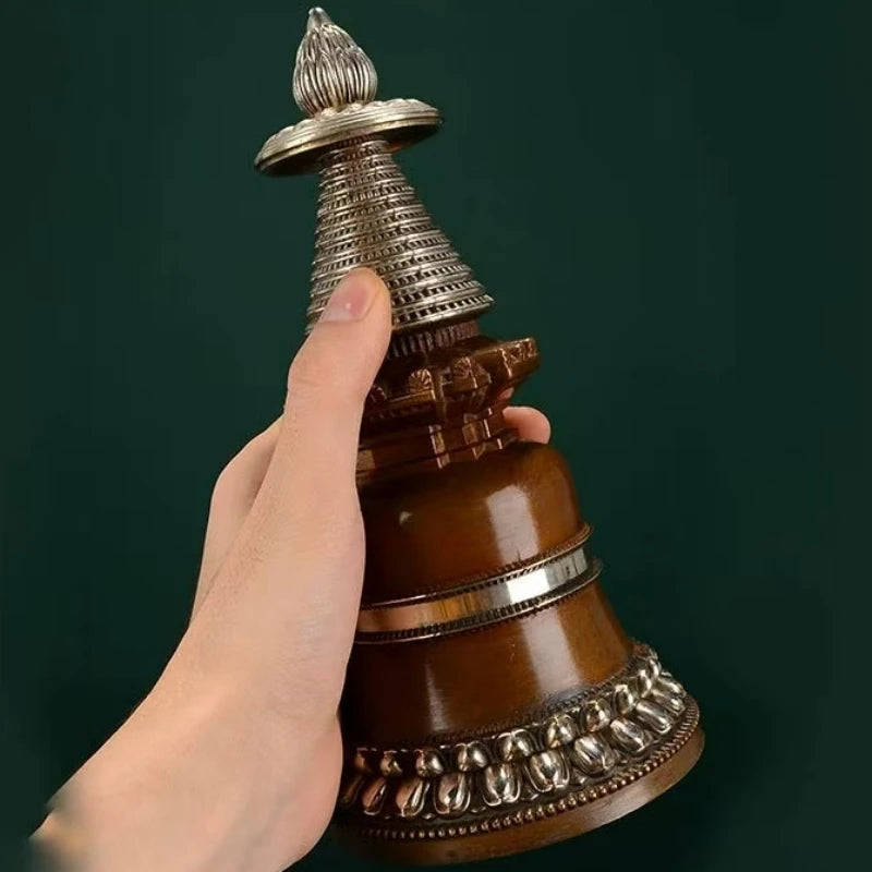 Copper Buddhist Stupa Statue – Hand-Carved Reliquary Ornament, Gold/Silver/Bronze Finish for Altar & Home Decor
