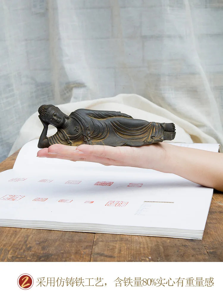 Reclining Buddha Statue – Resin & Iron Powder Sculpture, Mahāparinibbāna Lion’s Pose