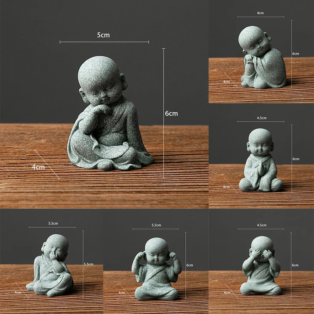 Little Monk Statue – Mini Resin Figurine, Antique Sandstone Style for Home, Garden & Aquarium Decor