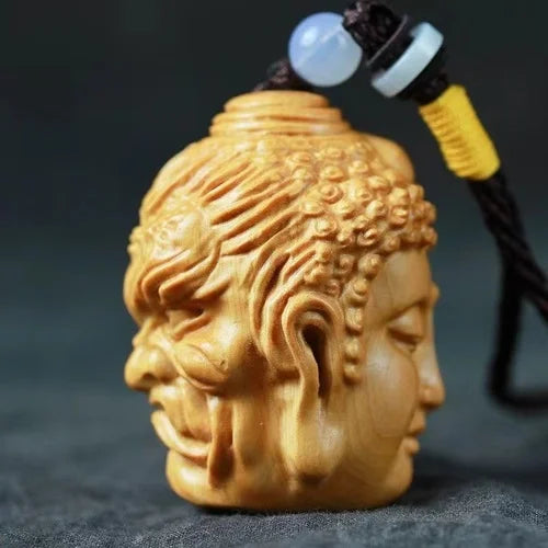 Magic Buddha Wooden Carving – Natural Solid Wood Hand Piece, Portable Meditation Disc & Car Pendant