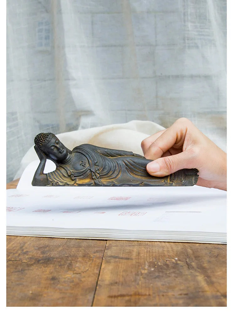 Reclining Buddha Statue – Resin & Iron Powder Sculpture, Mahāparinibbāna Lion’s Pose
