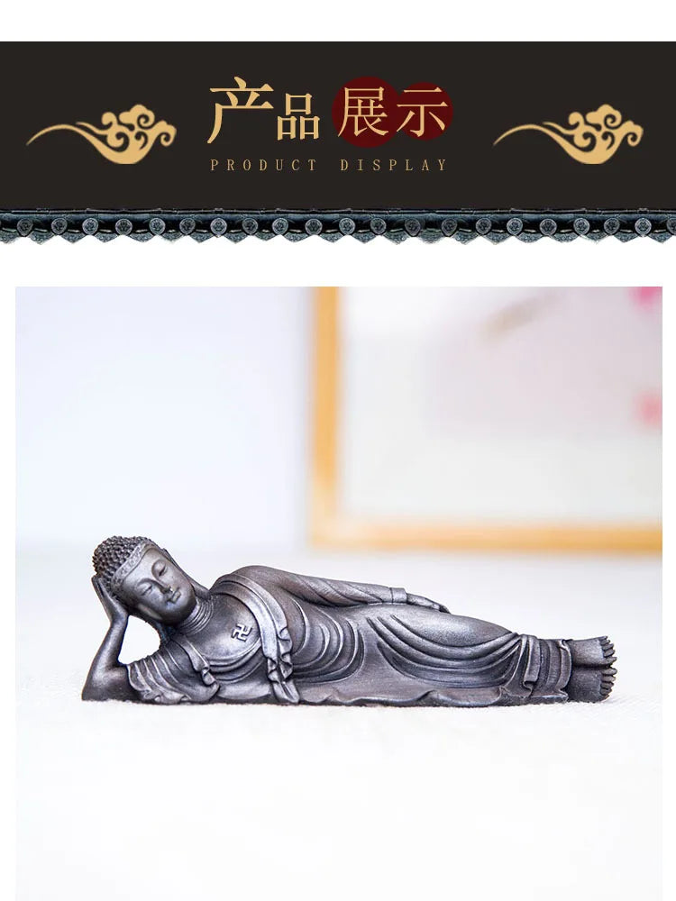 Reclining Buddha Statue – Resin & Iron Powder Sculpture, Mahāparinibbāna Lion’s Pose