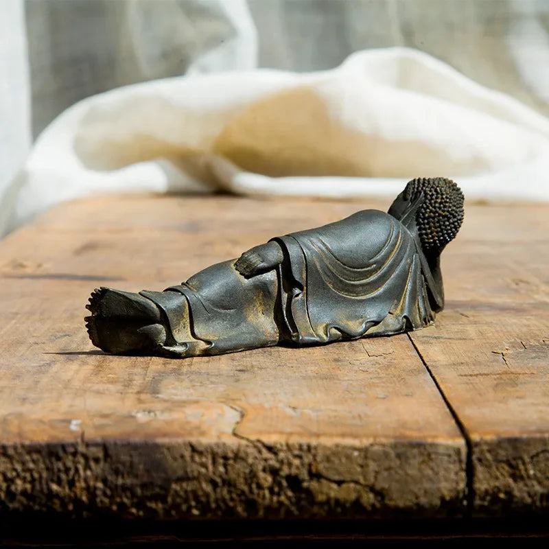Reclining Buddha Statue – Resin & Iron Powder Sculpture, Mahāparinibbāna Lion’s Pose