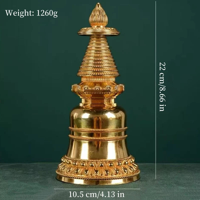 Copper Buddhist Stupa Statue – Hand-Carved Reliquary Ornament, Gold/Silver/Bronze Finish for Altar & Home Decor