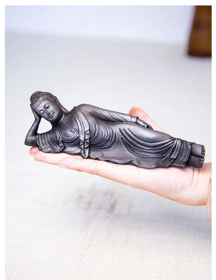 Reclining Buddha Statue – Resin & Iron Powder Sculpture, Mahāparinibbāna Lion’s Pose