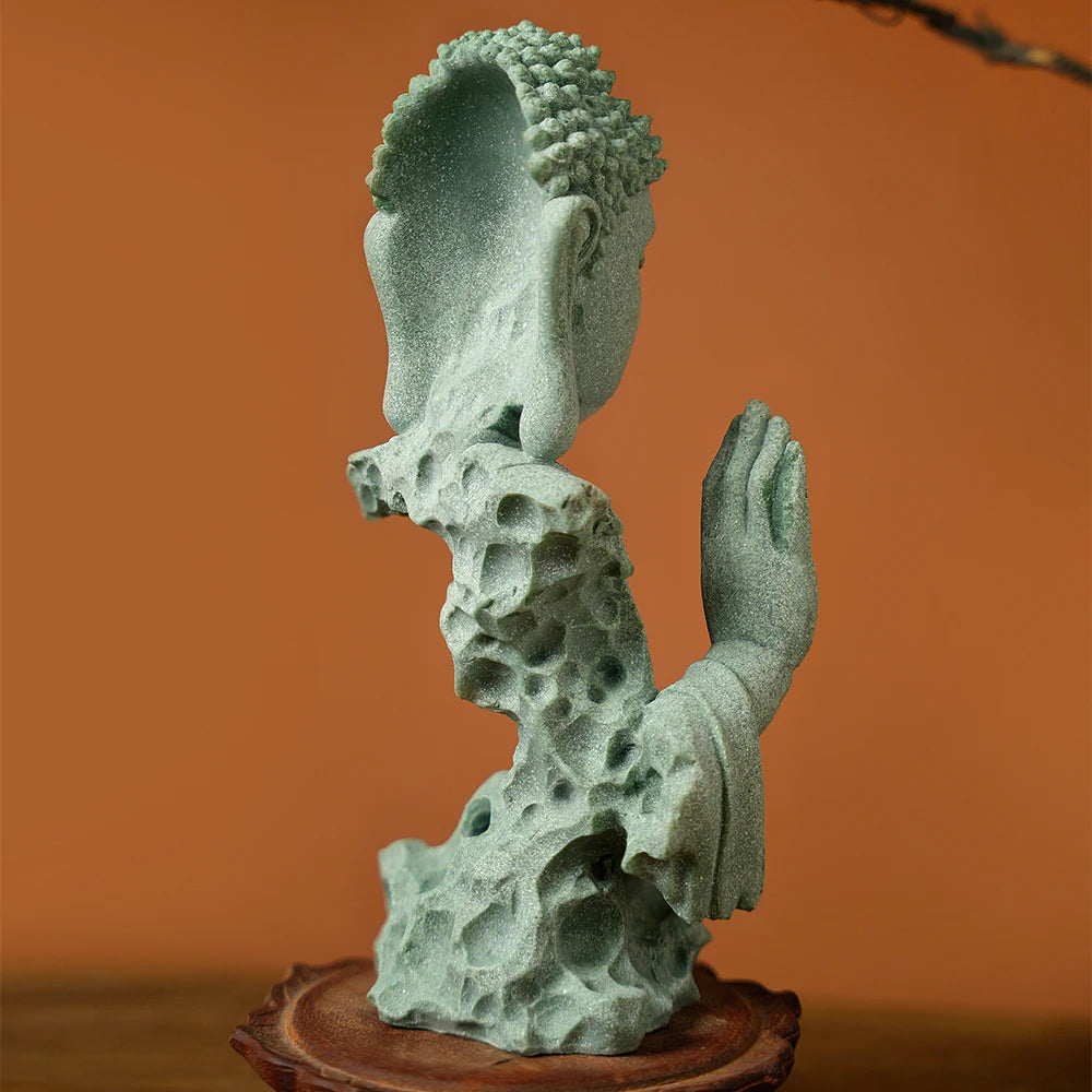Stone Buddha Bust Statue – Hand-Carved Sculpture with Mudra, Fearlessness & Silence Gestures for Home & Altar Decor