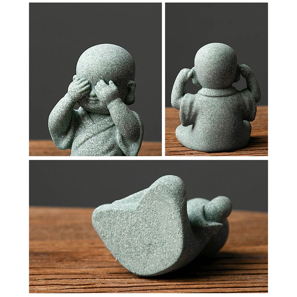 Little Monk Statue – Mini Resin Figurine, Antique Sandstone Style for Home, Garden & Aquarium Decor