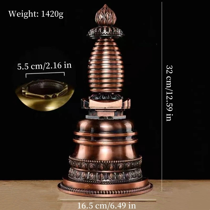 Copper Buddhist Stupa Statue – Hand-Carved Reliquary Ornament, Gold/Silver/Bronze Finish for Altar & Home Decor
