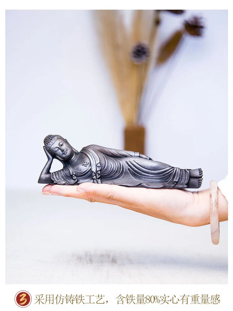 Reclining Buddha Statue – Resin & Iron Powder Sculpture, Mahāparinibbāna Lion’s Pose