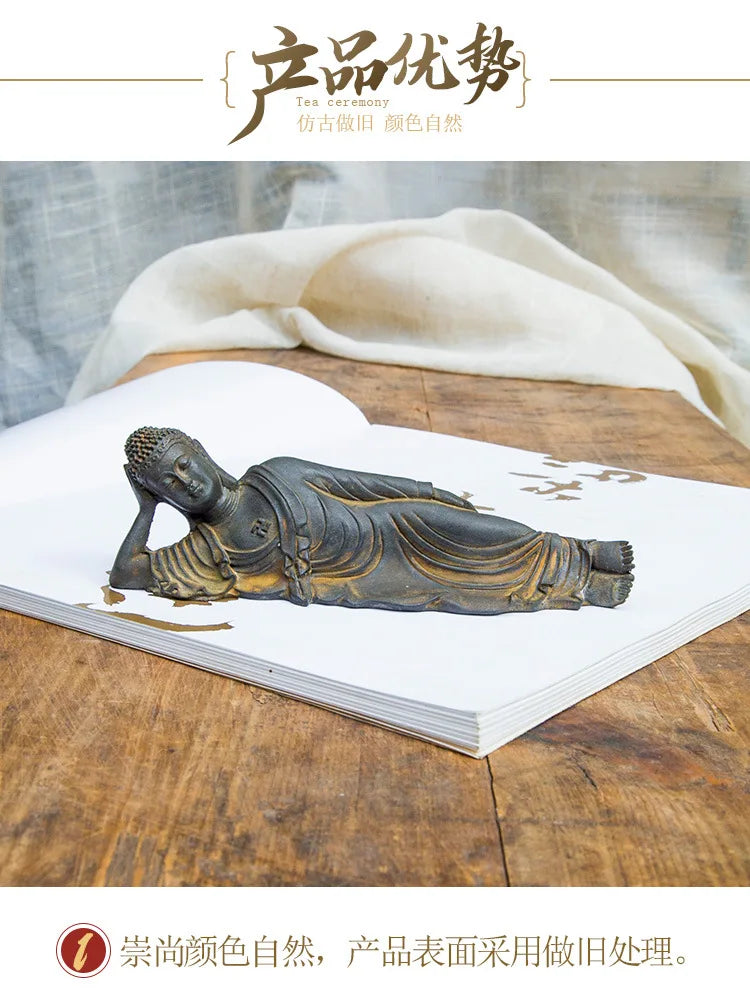 Reclining Buddha Statue – Resin & Iron Powder Sculpture, Mahāparinibbāna Lion’s Pose