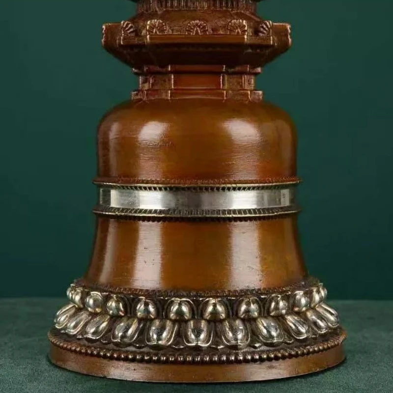 Copper Buddhist Stupa Statue – Hand-Carved Reliquary Ornament, Gold/Silver/Bronze Finish for Altar & Home Decor