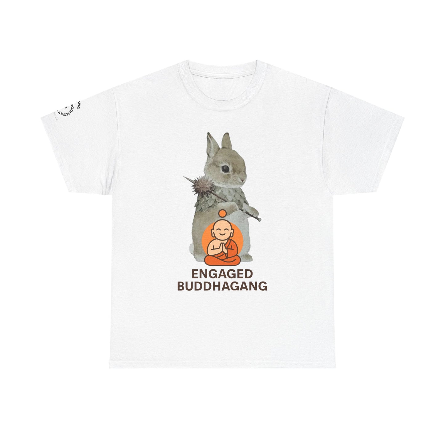 Engaged Buddhagang T-Shirt, Quirky Animal Tee, Banner of Victory, Spiritual Gift, Casual Square Graphic Tee, Perfect for Mindfulness