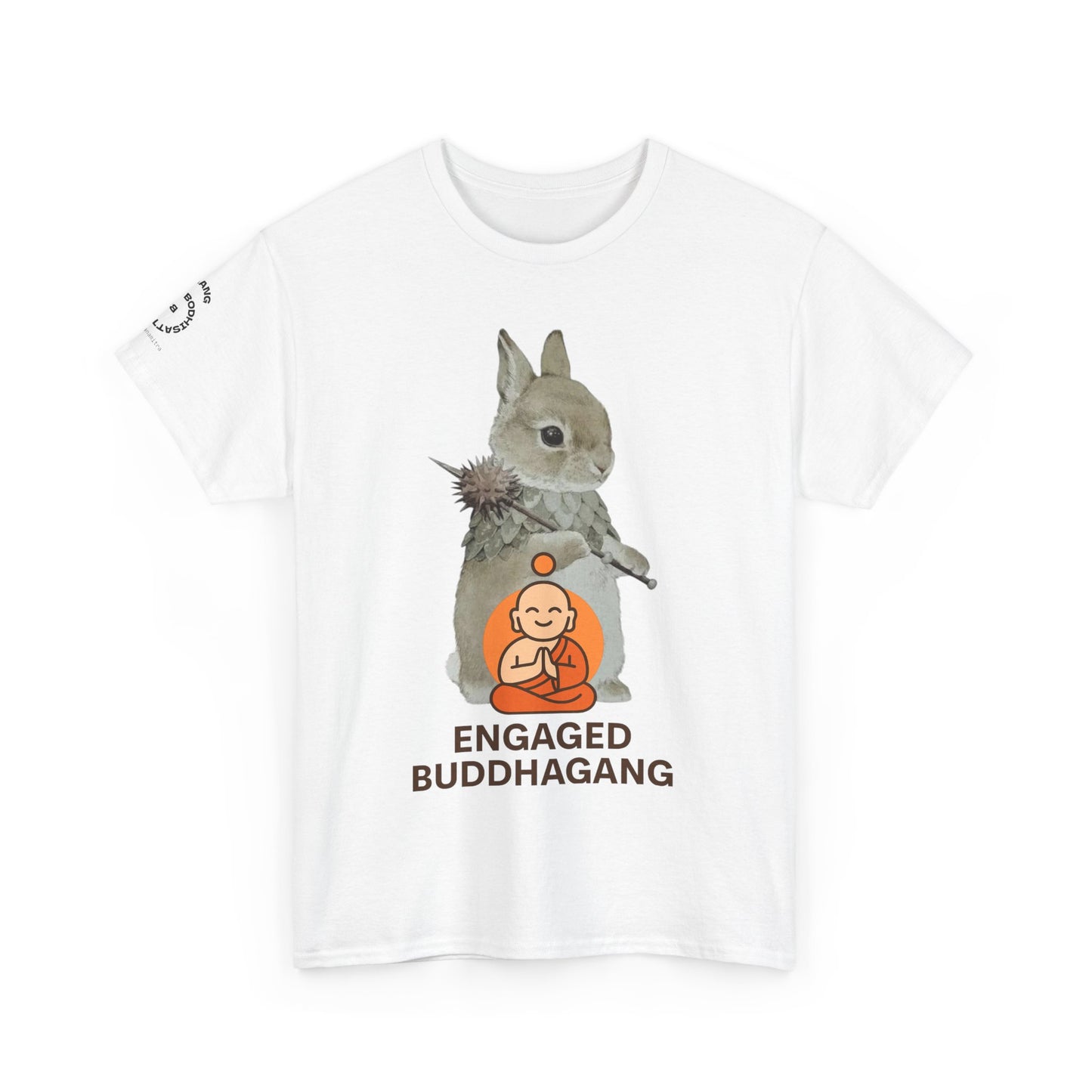 Engaged Buddhagang T-Shirt, Quirky Animal Tee, Banner of Victory, Spiritual Gift, Casual Square Graphic Tee, Perfect for Mindfulness
