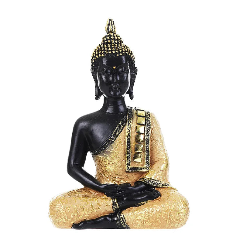 Thai Buddha Figurine – Sitting Buddha Statue, 15cm Resin Bronze-Effect Feng Shui Ornament for Home & Office Decor