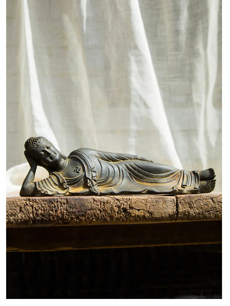 Reclining Buddha Statue – Resin & Iron Powder Sculpture, Mahāparinibbāna Lion’s Pose