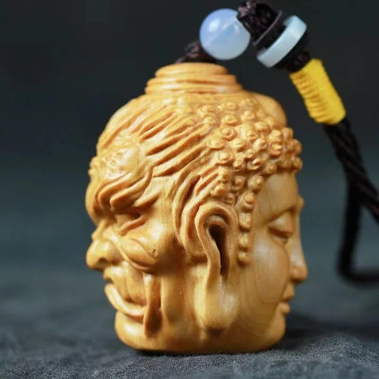 Magic Buddha Wooden Carving – Natural Solid Wood Hand Piece, Portable Meditation Disc & Car Pendant