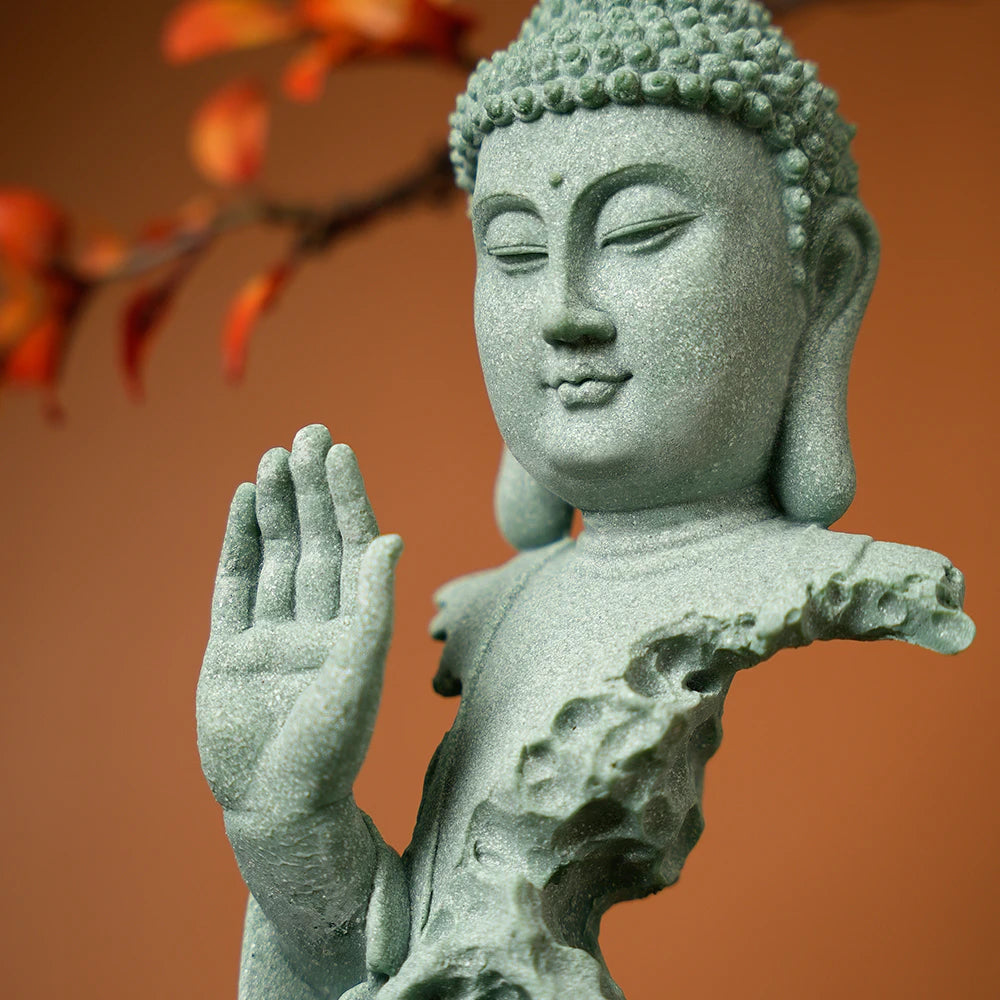 Stone Buddha Bust Statue – Hand-Carved Sculpture with Mudra, Fearlessness & Silence Gestures for Home & Altar Decor