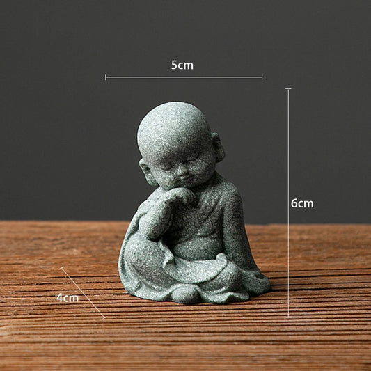 Little Monk Statue – Mini Resin Figurine, Antique Sandstone Style for Home, Garden & Aquarium Decor