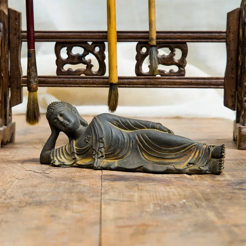 Reclining Buddha Statue – Resin & Iron Powder Sculpture, Mahāparinibbāna Lion’s Pose