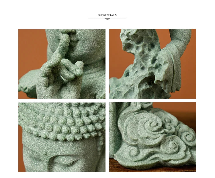 Stone Buddha Bust Statue – Hand-Carved Sculpture with Mudra, Fearlessness & Silence Gestures for Home & Altar Decor