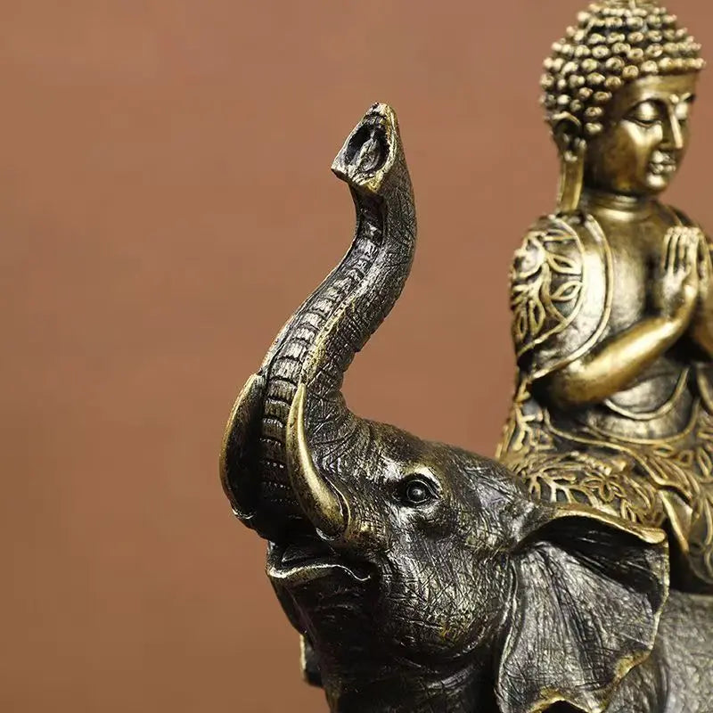Samantabhadra Bodhisattva Statue – Resin Sculpture of Buddha on Elephant, Symbol of Great Vows & Dharma Practice