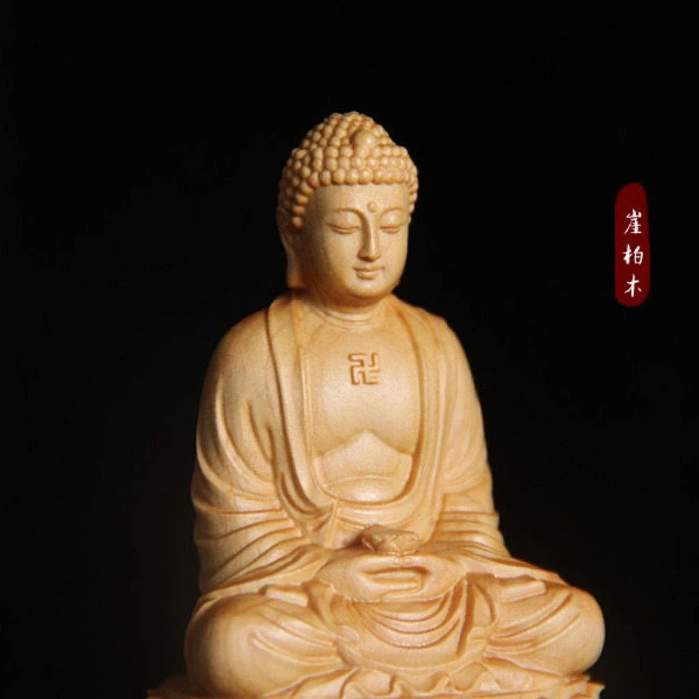 Wooden Buddha Figurine – Small Hand-Carved Statue, 8cm Buddhist Ornament for Desk, Home & Yoga Studio Decor