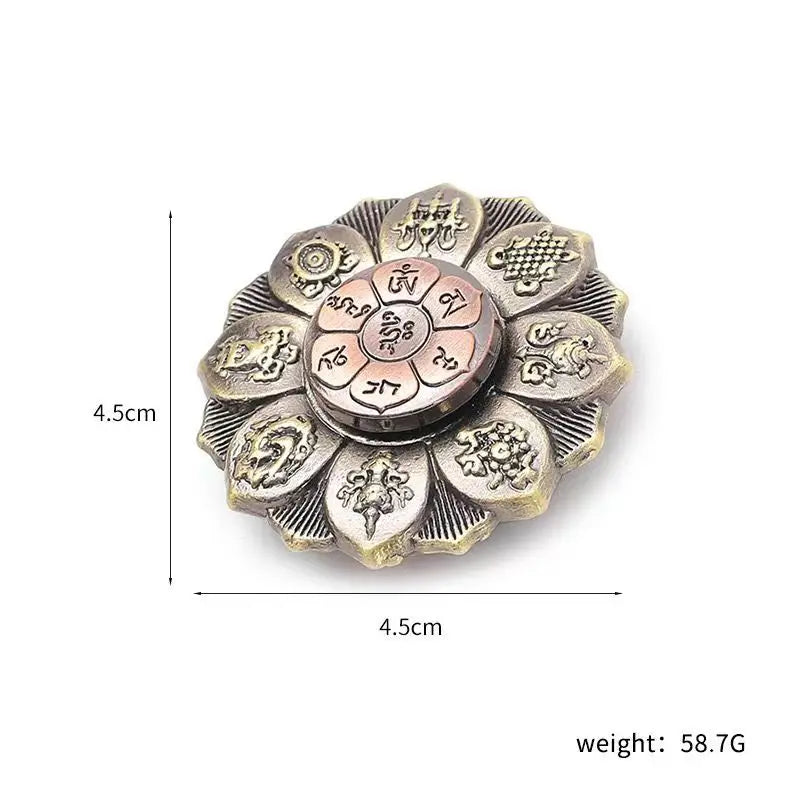 Golden Dharma Wheel – Copper Alloy Spinner with Six-Word Mantra-- OM MANI PADME HUM-- Buddhist Tantra Craft for Meditation & Altar Decor