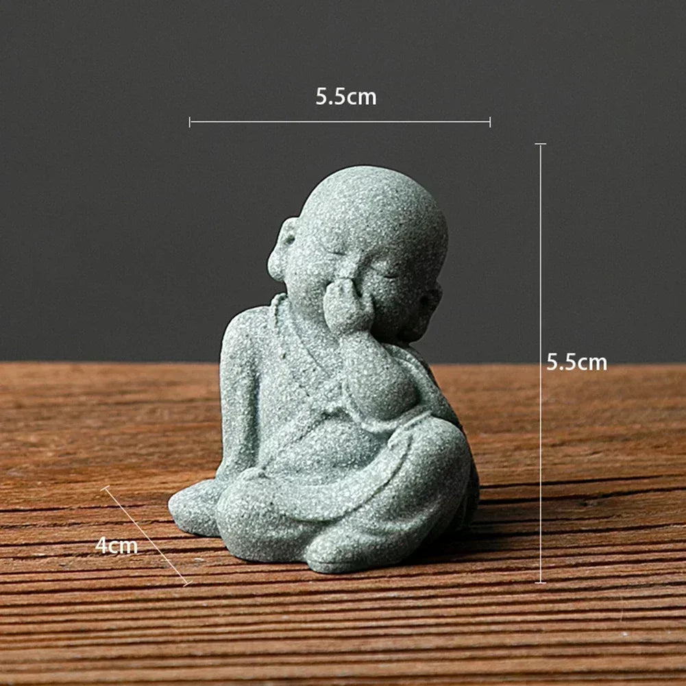 Little Monk Statue – Mini Resin Figurine, Antique Sandstone Style for Home, Garden & Aquarium Decor