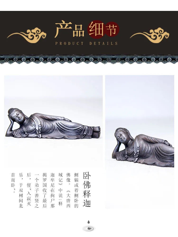 Reclining Buddha Statue – Resin & Iron Powder Sculpture, Mahāparinibbāna Lion’s Pose