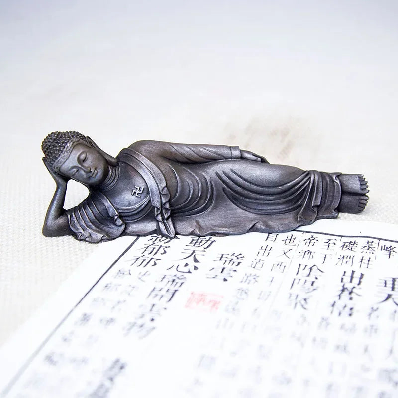 Reclining Buddha Statue – Resin & Iron Powder Sculpture, Mahāparinibbāna Lion’s Pose