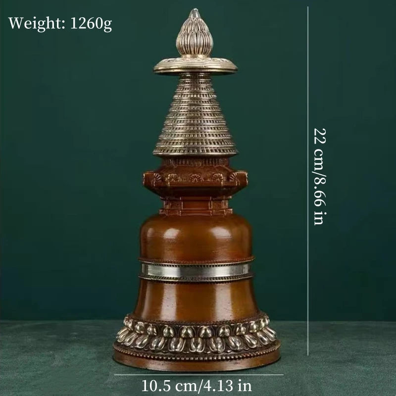 Copper Buddhist Stupa Statue – Hand-Carved Reliquary Ornament, Gold/Silver/Bronze Finish for Altar & Home Decor
