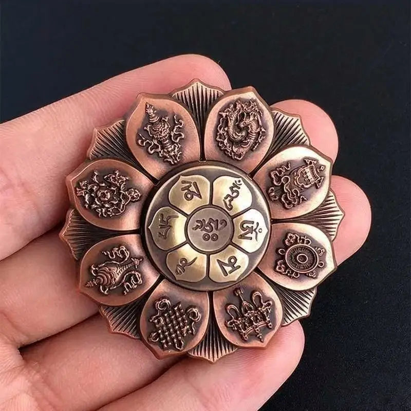 Golden Dharma Wheel – Copper Alloy Spinner with Six-Word Mantra-- OM MANI PADME HUM-- Buddhist Tantra Craft for Meditation & Altar Decor