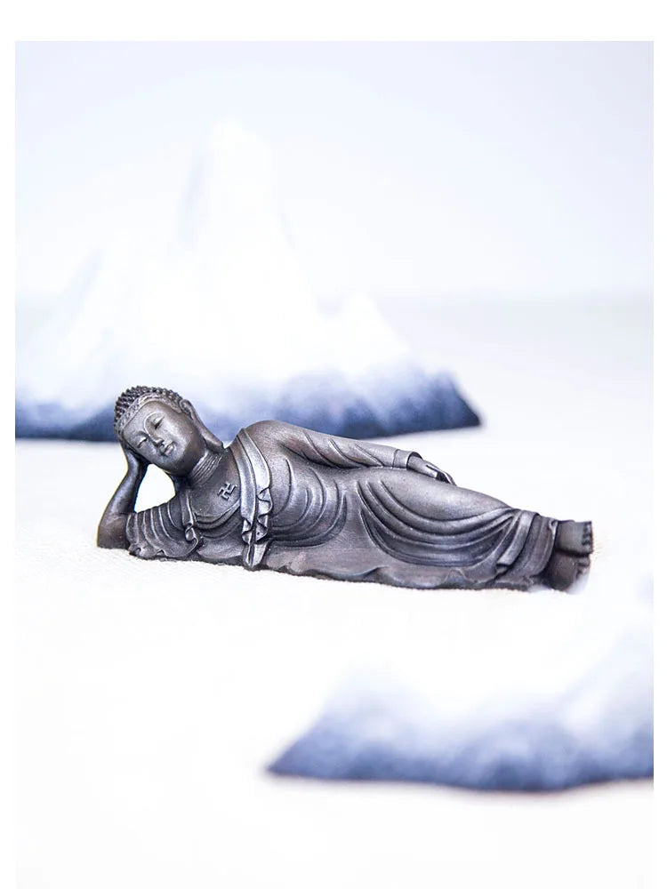 Reclining Buddha Statue – Resin & Iron Powder Sculpture, Mahāparinibbāna Lion’s Pose