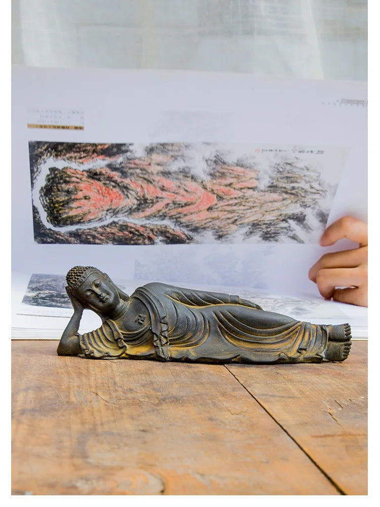 Reclining Buddha Statue – Resin & Iron Powder Sculpture, Mahāparinibbāna Lion’s Pose