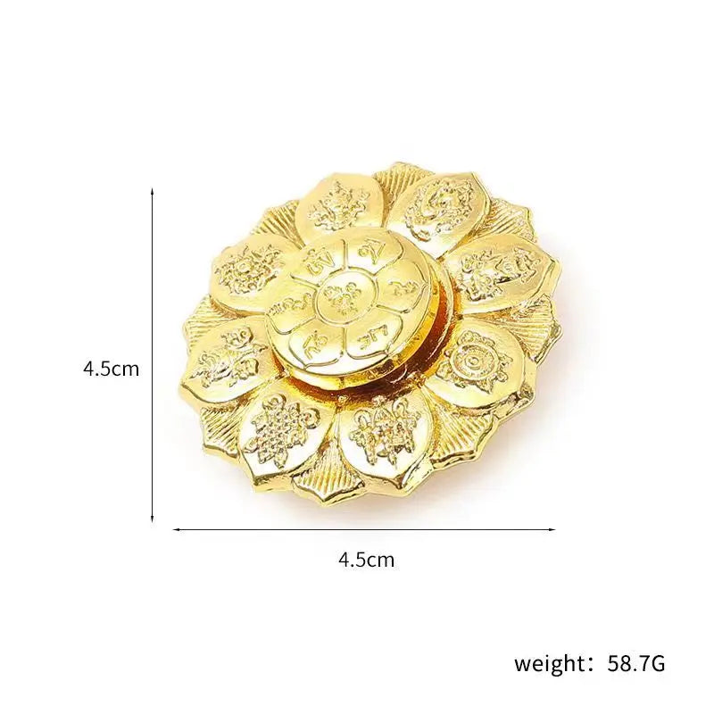 Golden Dharma Wheel – Copper Alloy Spinner with Six-Word Mantra-- OM MANI PADME HUM-- Buddhist Tantra Craft for Meditation & Altar Decor