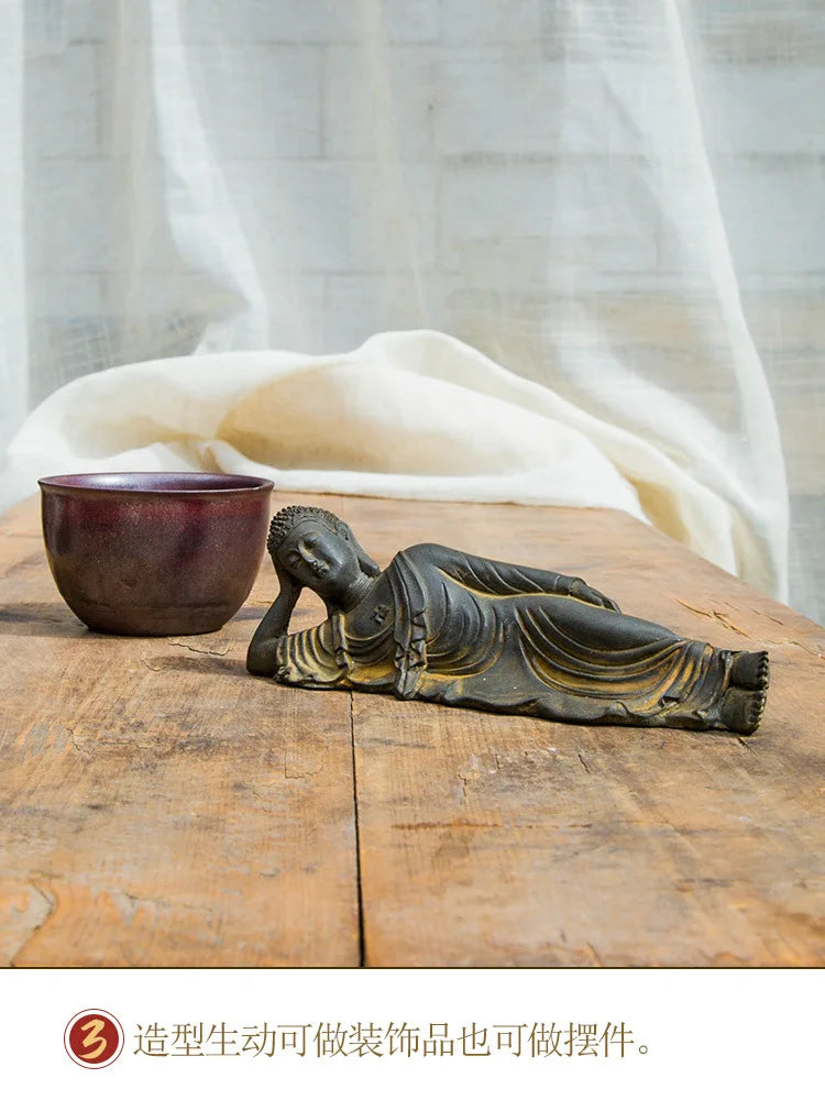 Reclining Buddha Statue – Resin & Iron Powder Sculpture, Mahāparinibbāna Lion’s Pose