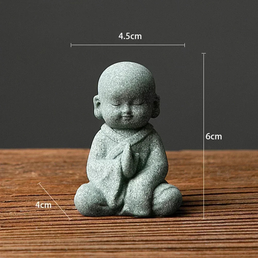 Little Monk Statue – Mini Resin Figurine, Antique Sandstone Style for Home, Garden & Aquarium Decor