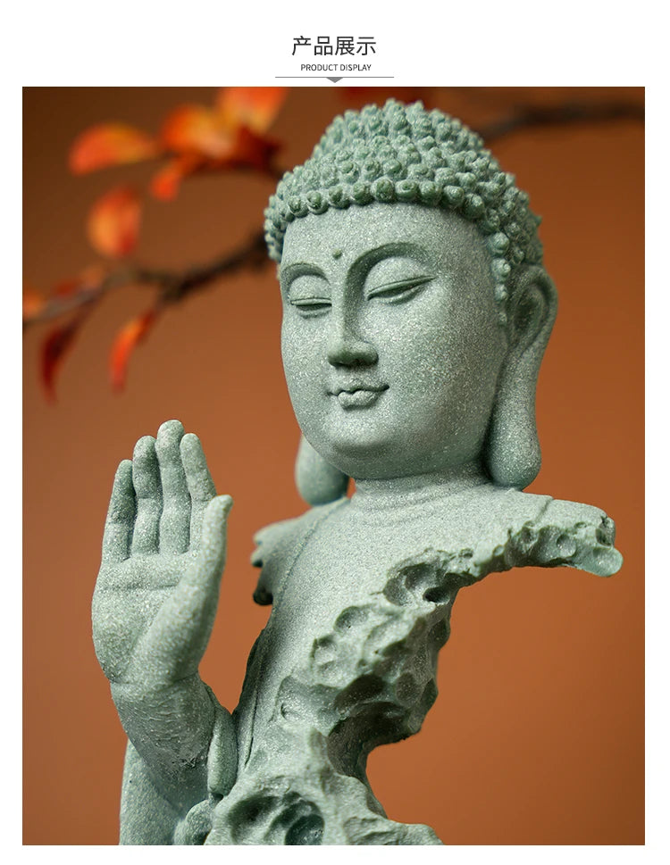Stone Buddha Bust Statue – Hand-Carved Sculpture with Mudra, Fearlessness & Silence Gestures for Home & Altar Decor