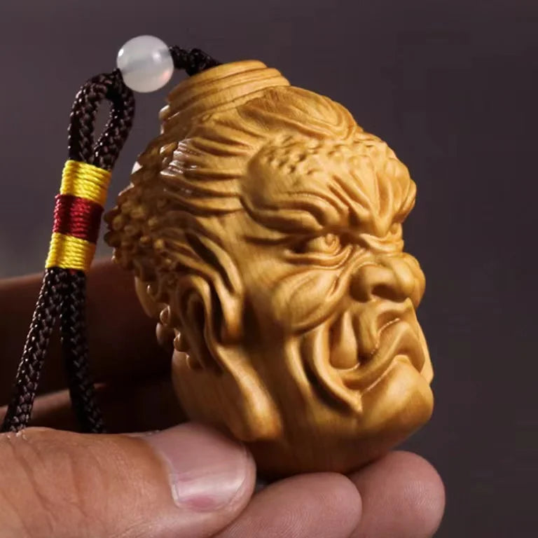 Magic Buddha Wooden Carving – Natural Solid Wood Hand Piece, Portable Meditation Disc & Car Pendant