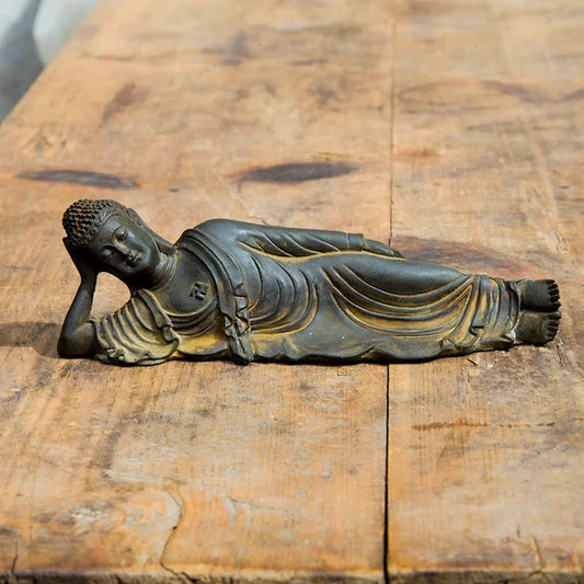 Reclining Buddha Statue – Resin & Iron Powder Sculpture, Mahāparinibbāna Lion’s Pose