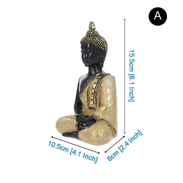 Thai Buddha Figurine – Sitting Buddha Statue, 15cm Resin Bronze-Effect Feng Shui Ornament for Home & Office Decor
